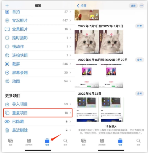 鹿寨苹果手机维修分享iOS 16 中相册重复项目功能使用方法 